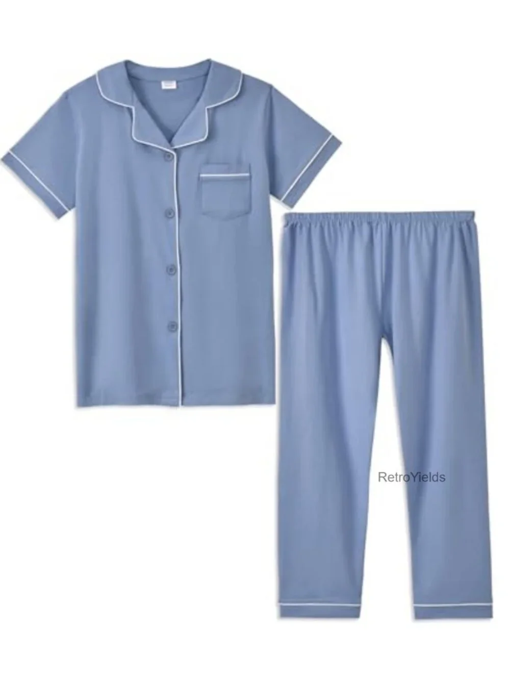 Kids Pajama Set Short Sleeve Button Down Cotton Blend 2 Piece Sleepwear
